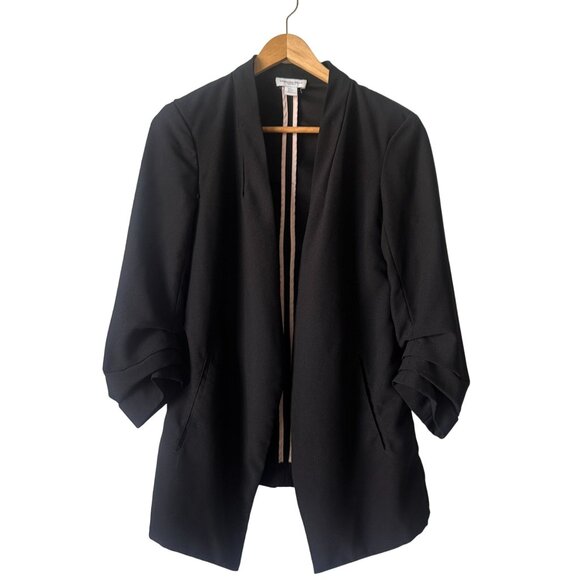 Carolina Belle Womens Black Blazer With Ruched 3/4 Sleeves & Open Front Small - Picture 1 of 8